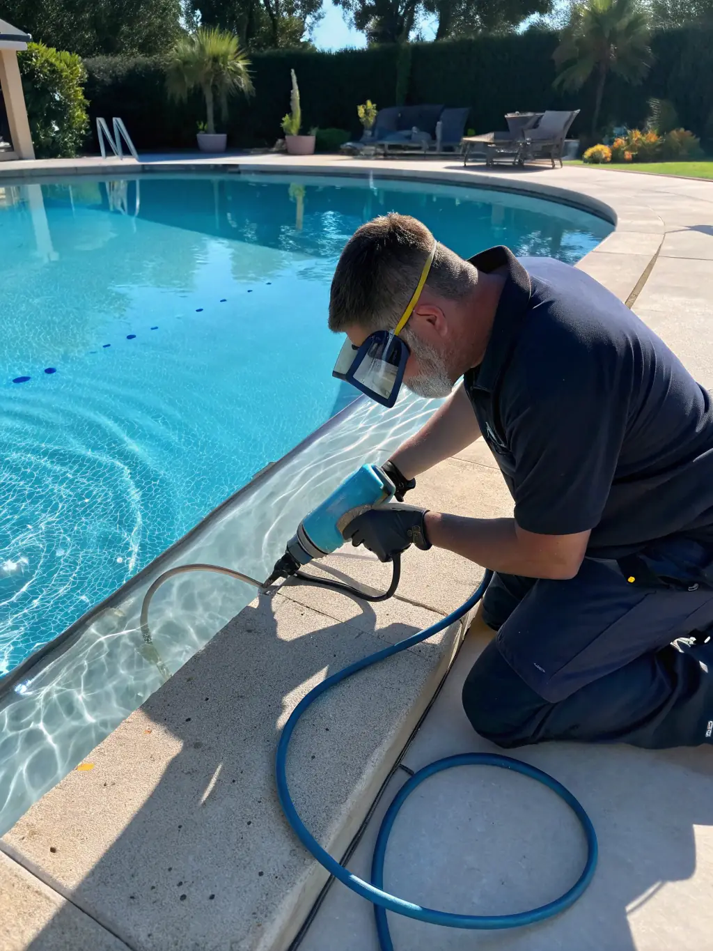 An image of a state-of-the-art leak detection device being used to identify a hidden leak in a pool's plumbing system, emphasizing the use of advanced technology.